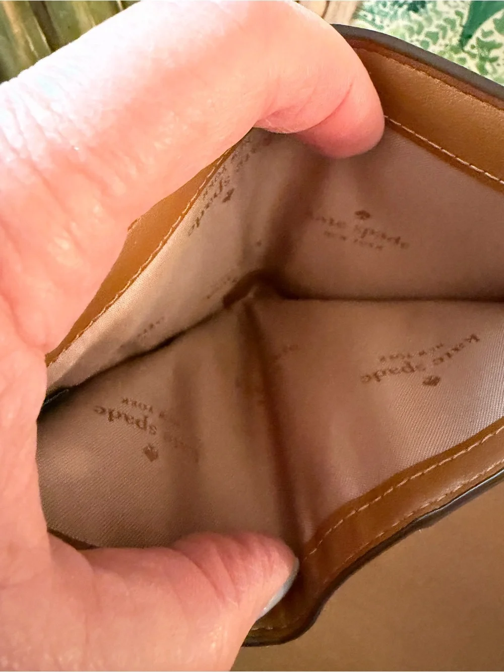 kate spade tan leather logo crossbody or wallet